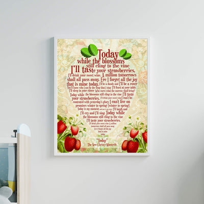 The New Christy Minstrels-"Today" Song Lyric Wall Art-11 x 14" Rustic Music Print-Ready to Frame. Typographic Strawberries Design. Home-Studio-Bar-Cave Decor. Great Gift for All Folk Music Fans!