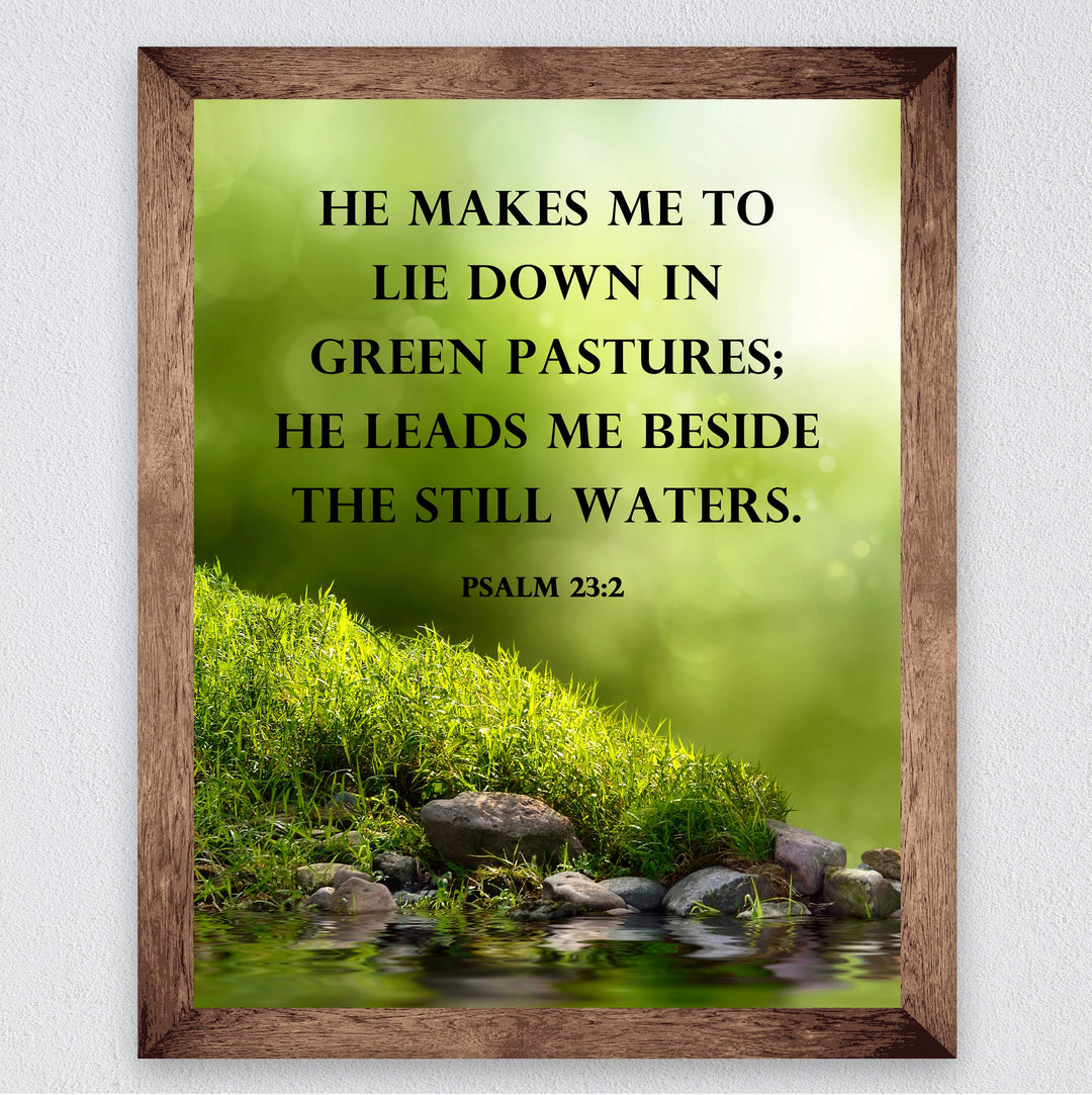 He Leads Me Beside the Still Waters-Psalms 23:2- Bible Verse Wall Art -8 x 10 Scripture Wall Print- Ready to Frame. Religious Home-Office-Sunday School Decor. Great Christian Gift of Faith!
