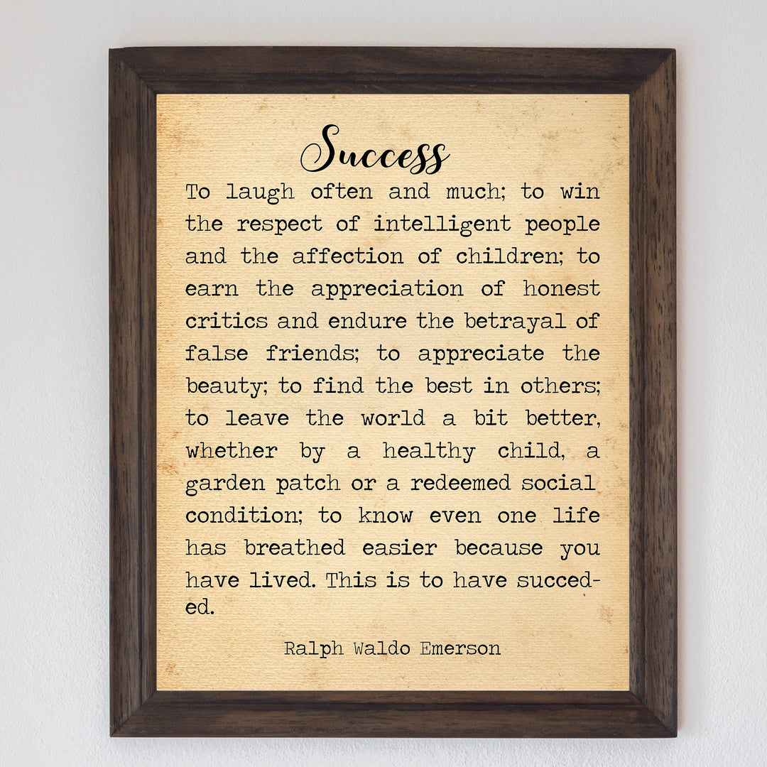 Success-To Laugh Often and Much-Ralph Waldo Emerson Poem Page Print- 8 x 10" Poetic Wall Art. Distressed Parchment Print-Ready To Frame. Home-Office-Study-School Decor. Great Gift for Poetry Fans!
