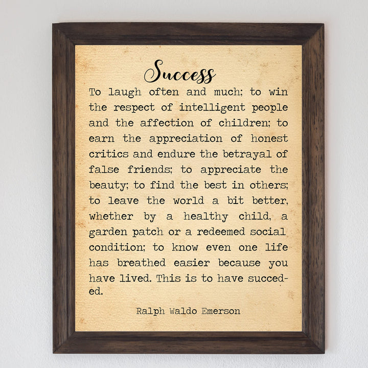Success-To Laugh Often and Much-Ralph Waldo Emerson Poem Page Print- 8 x 10" Poetic Wall Art. Distressed Parchment Print-Ready To Frame. Home-Office-Study-School Decor. Great Gift for Poetry Fans!