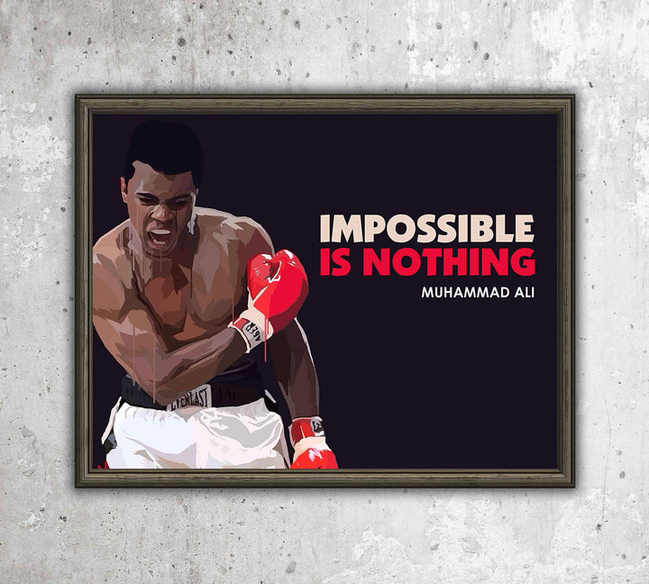 Muhammad Ali Quotes Wall Art-"Impossible Is Nothing"-10x8" Vintage Artwork Boxing Photo. Motivational Poster Print-Ready to Frame. Inspirational Home-Gym-Office-Man Cave Decor. Great for Boxing Fans!