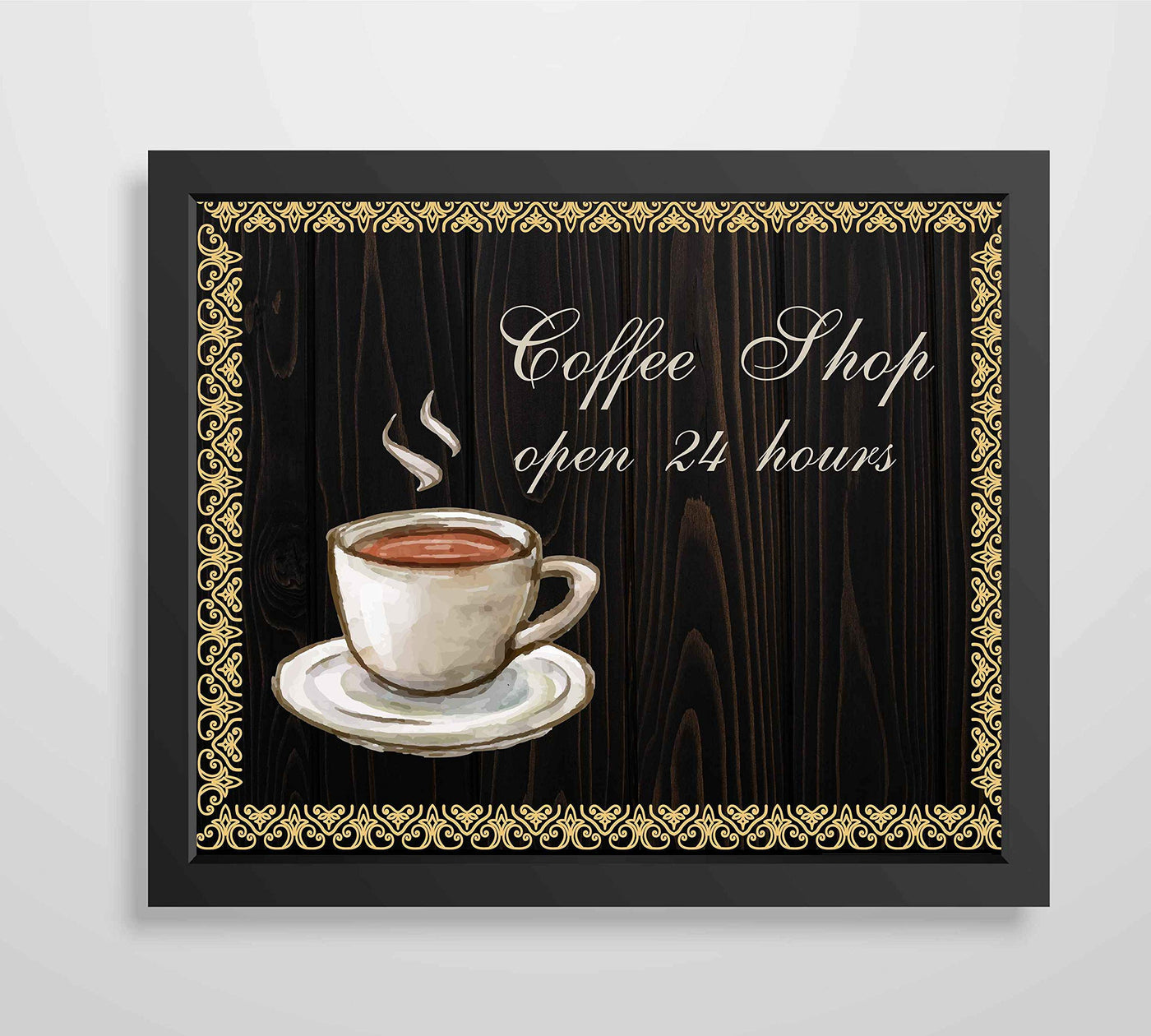 Coffee Shop-Open 24 Hours Vintage Coffee Wall Art Sign -10 x 8" Retro Poster Print-Ready to Frame. Perfect Wall Decor for Home-Kitchen-Farmhouse-Office-Cafe-Java Bar. Great Gift for Coffee Lovers!