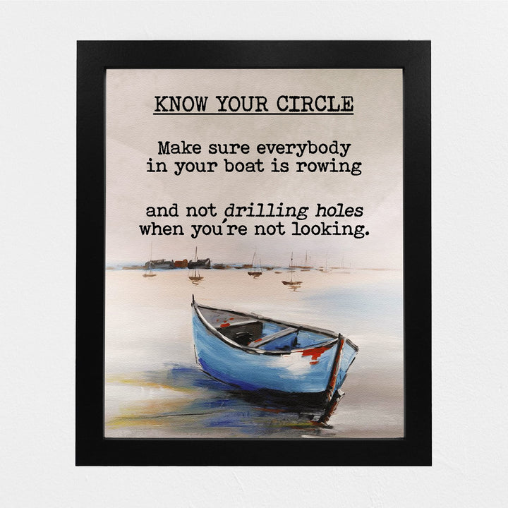 Know Your Circle Inspirational Beach Wall Art -8 x 10" Love &amp; Friendship Quotes Print w/Boat -Ready to Frame. Motivational Decor for Home-Office-Studio-Ocean Themes. Reminder of True Friends!