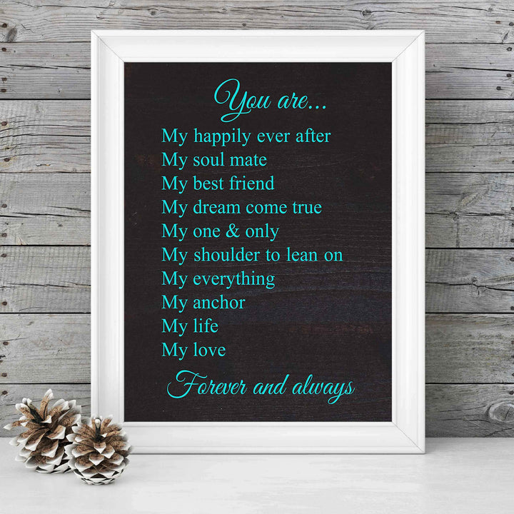 You Are My Love-Forever &amp; Always-Poetic Wall Art-8 x 10" Love &amp; Marriage Poem Print w/Distressed Wood Design-Ready to Frame. Perfect For Spouse-Life Partners. Great Engagement-Bridal-Wedding Gift!