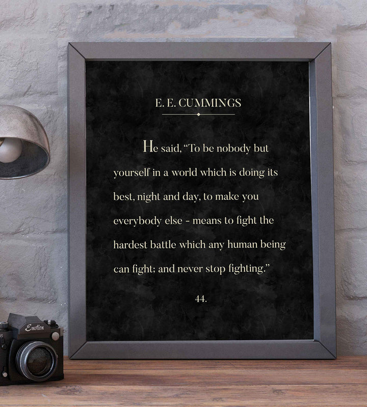 E. E. Cummings-"Fight the Hardest Battle &amp; Never Stop Fighting" Book Page Wall Sign-8 x 10" Word Art Print-Ready to Frame. Home-Office-Library Decor. Great Literary Gift for Poetry-Cummings Fans!