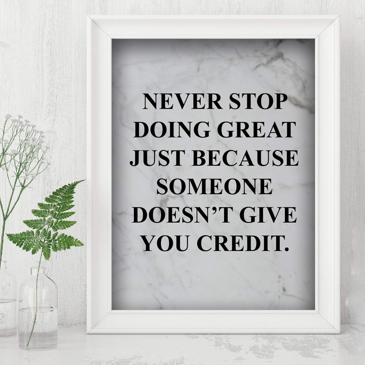 Never Stop Doing Great Motivational Wall Art Sign -8 x 10" Modern Typographic Poster Print-Ready to Frame. Inspirational Home-Office-Desk Decor. Perfect Classroom Sign! Great Gift of Motivation!