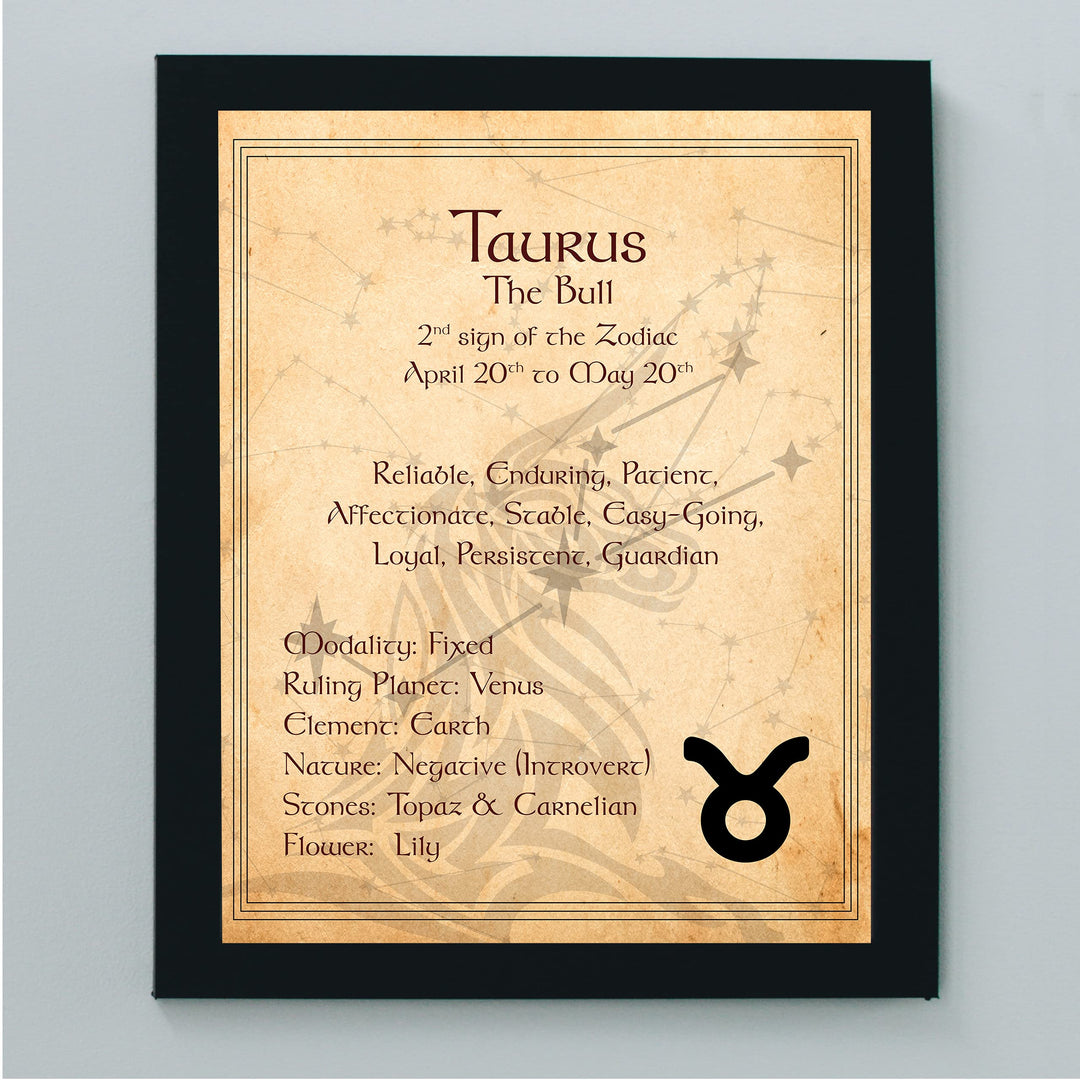Taurus -The Bull- Zodiac Sign Wall Art. 8 x 10" Print Wall Print-Ready to Frame. Constellation Design-Astrology Decor for Home-Office-Bedroom. Horoscope&