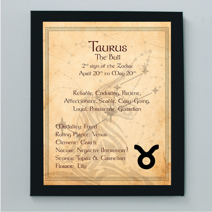 Taurus -The Bull- Zodiac Sign Wall Art. 8 x 10" Print Wall Print-Ready to Frame. Constellation Design-Astrology Decor for Home-Office-Bedroom. Horoscope&