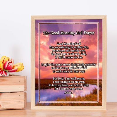 The Good Morning God Prayer Motivational Christian Wall Art -11 x 14" Typographic Sunrise Print-Ready to Frame. Inspirational Home-Office-Church-School Decor. Great Gift of Faith and Gratitude!