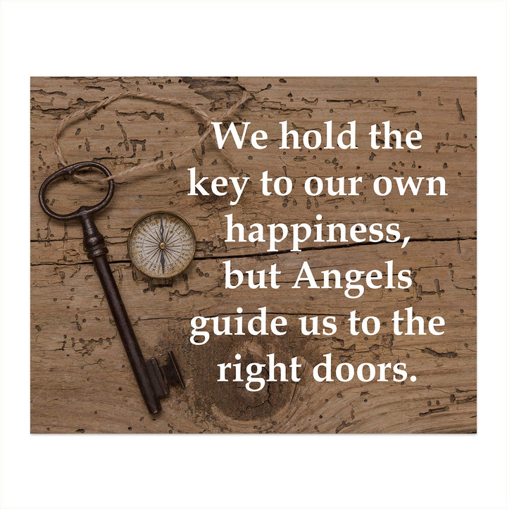 We Hold the Keys-Angels Guide Us to the Right Doors-Inspirational Wall Print-10 x 8" Spiritual Wall Art Sign with Key &amp; Compass Image-Ready to Frame. Christian Decor for Home-Office-School-Church!
