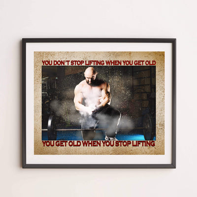 You Get Old When You Stop Lifting Motivational Quotes Exercise Wall Art -14x11" Inspirational Fitness Poster Print-Ready to Frame. Positive Decor for Home-Gym-Weight Room. Great Gift of Motivation!