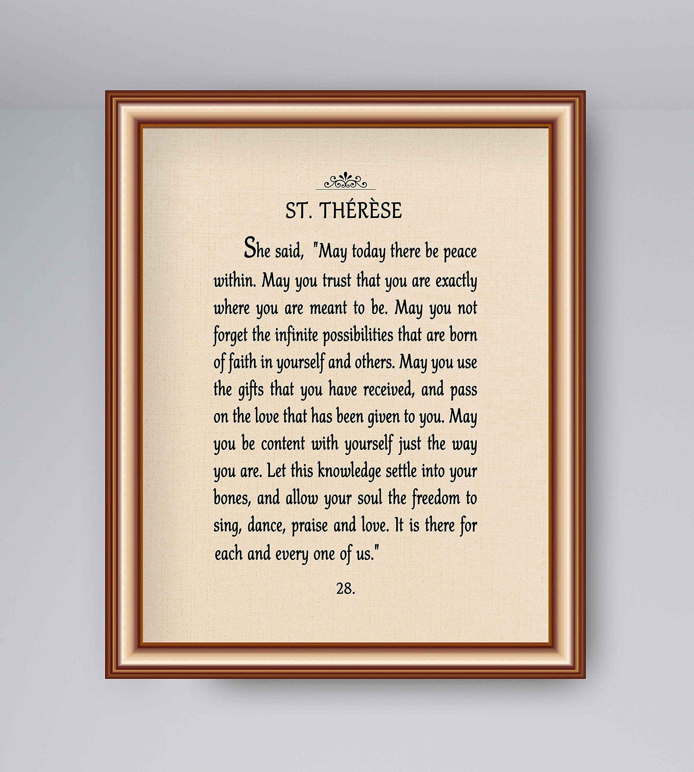 May There Be Peace Within-St. Therese Book Page Print-8 x 10" Poetic Wall Art w/Replica Linen Texture Design-Ready To Frame. Inspirational Home-Office-Church-School Decor. Great Catholic Gift!