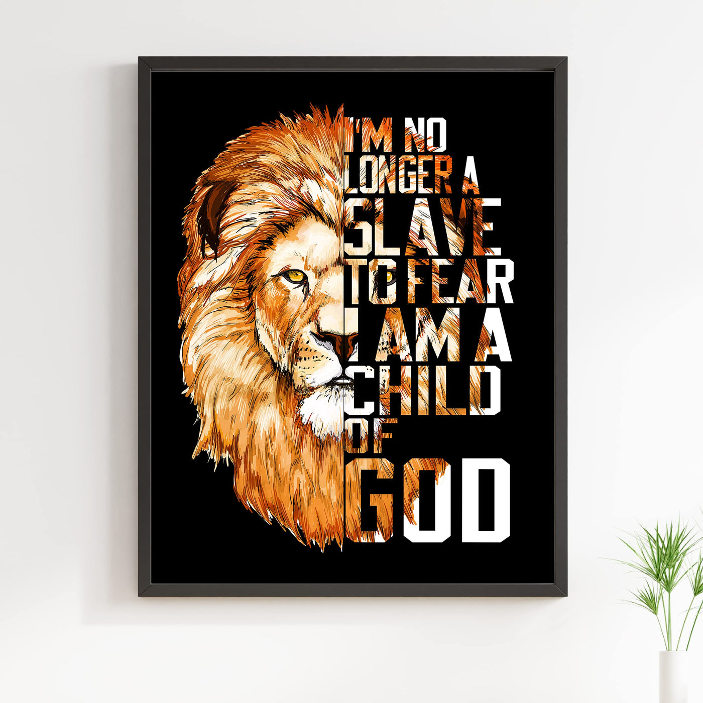 No Longer A Slave to Fear-I Am A Child of God Christian Song Lyric Wall Art -11x14" Lion Worship Music Print -Ready to Frame. Inspirational Home-Office-Church Decor. Great Religious Gift of Praise!