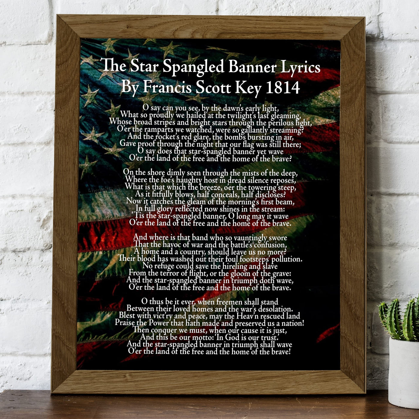 "Star Spangled Banner Lyrics"-National Anthem Song Art Wall Decor -11 x 14" American Flag Poster Print-Ready to Frame. Patriotic Home-Office-School-Garage-Cave-History Classroom Decor.