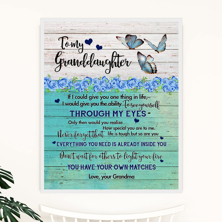To My Granddaughter - Love Grandma Inspirational Love &amp; Family Wall Sign -11 x 14" Floral Butterfly Art Print w/Heart Images -Ready to Frame. Home-Bedroom Decor. Keepsake Gift for Teens &amp; Girls!