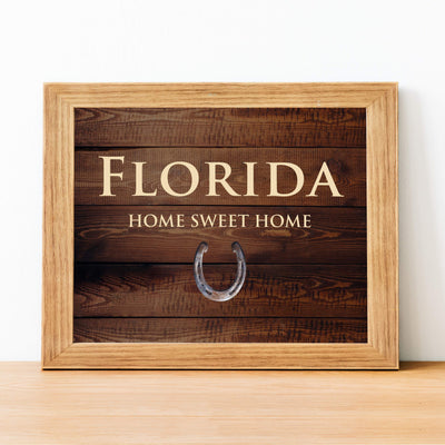 Florida-Home Sweet Home Sunshine State Wall Decor -10 x 8" Country Rustic Art Print-Ready to Frame. Western Decor for Home-Office-Welcome-Farmhouse. Perfect Southern Gift! Printed on Photo Paper.