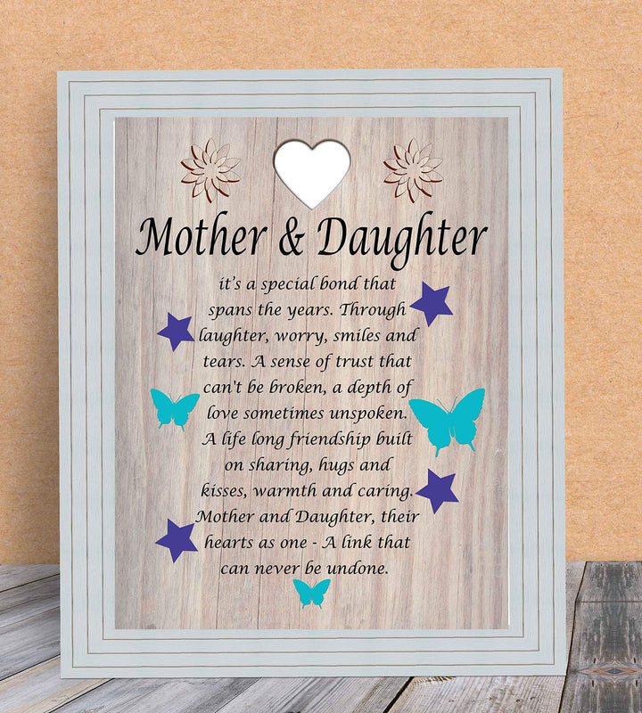 Mother &amp; Daughter-A Link That Can Never Be Undone Inspirational Poem Print. 8 x 10" Modern Poetic Wall Art Decor w/Distressed Wood Design-Ready to Frame. Inspiring Gift for Mothers &amp; Daughters!