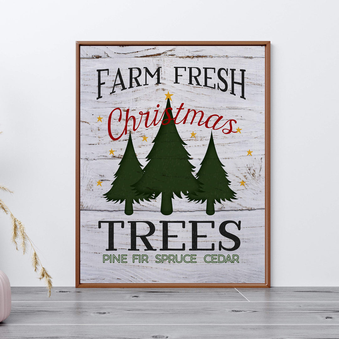 Farm Fresh Christmas Trees Rustic Farmhouse Holiday Decor -11 x 14" Christmas Wall Print w/Replica Wood Design-Ready to Frame. Perfect Home-Kitchen-Welcome-Entryway Decor. Printed on Paper.