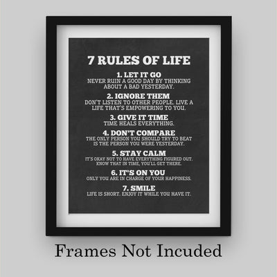 7 Rules of Life Inspirational Quotes Wall Sign -8 x 10" Motivational Poster Print-Ready to Frame. Modern Typographic Design. Positive Home-Office-School Decor. Perfect Life Lessons for All!