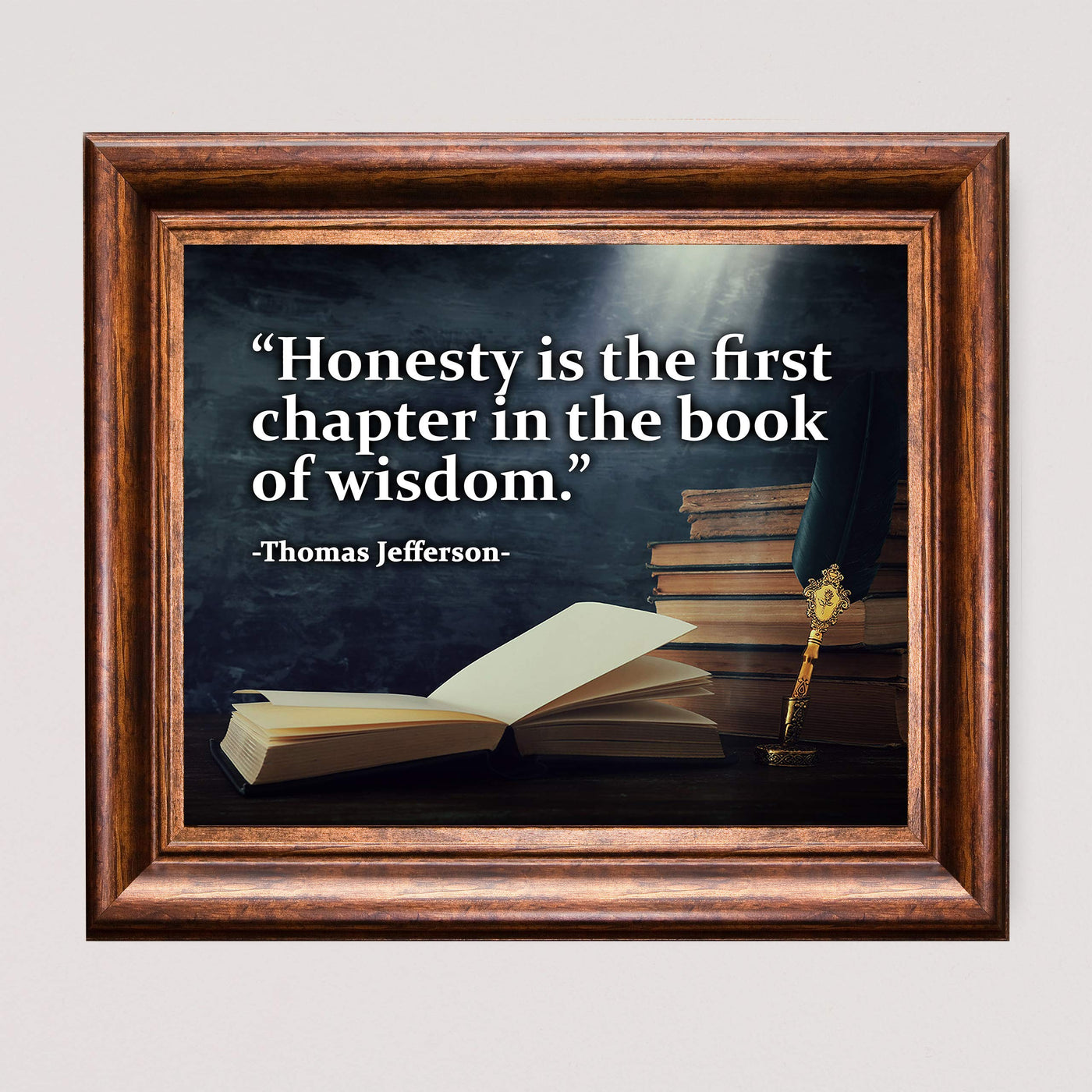 Thomas Jefferson-"Honesty Is the First Book in the Chapter of Wisdom"-Presidential History Quotes -10 x 8" Stacked Books Art Print-Ready to Frame. Inspirational Home-Office-School-Library Decor!