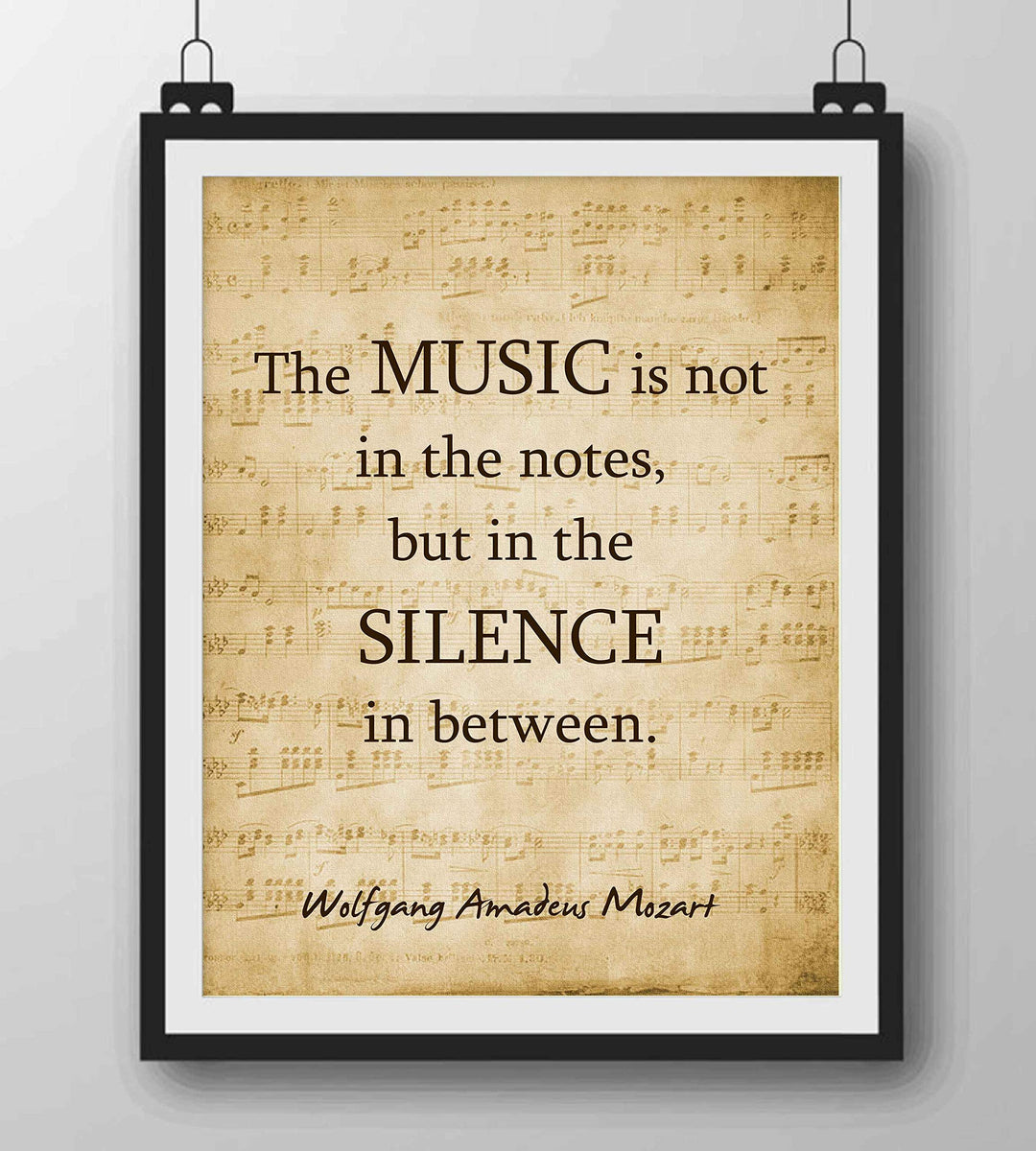 Wolfgang Amadeus Mozart-"Music Is Not in the Notes"-Inspirational Quotes Wall Art-8 x 10" Sheet Music Poster Print-Ready to Frame. Home-Office-Studio Decor. Perfect Motivational Decor for Classroom!