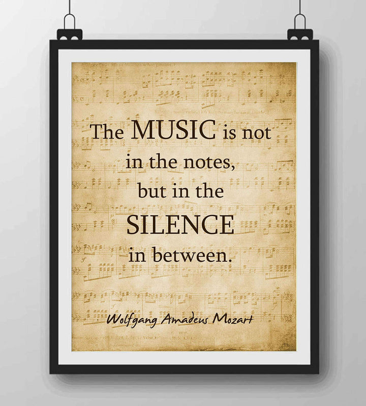 Wolfgang Amadeus Mozart-"Music Is Not in the Notes"-Inspirational Quotes Wall Art-8 x 10" Sheet Music Poster Print-Ready to Frame. Home-Office-Studio Decor. Perfect Motivational Decor for Classroom!