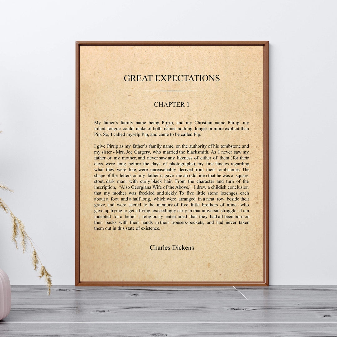Charles Dickens-"Great Expectations"-Chapter 1 Book Page Print-11 x 14" Literary Wall Art Quotes w/Replica Distressed Parchment Design-Ready to Frame. Inspirational Home-Office-Library Decor!