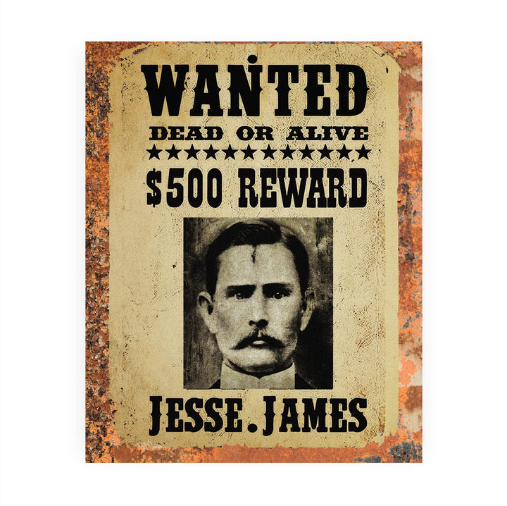 Wanted Dead Or Alive - Jesse James Rustic Western Wall Art Sign -8 x 10" Vintage Cowboy Movie Poster Print -Ready to Frame. Home-Office-Bar-Man Cave-Shop Decor. Perfect Gift for All Outlaws!