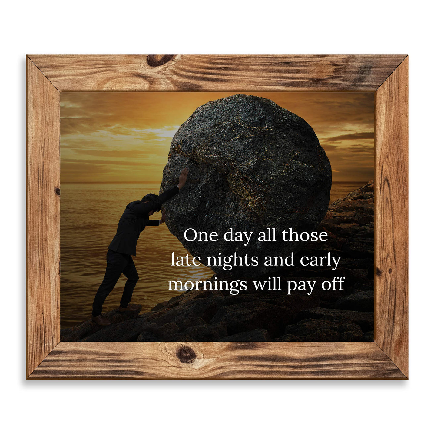 ?One Day All Those Late Nights-Early Mornings Will Pay Off? Motivational Quotes Wall Art -10 x 8" Beach Sunset Photo Print-Ready to Frame. Inspirational Home-Office-Desk-School-Business Decor.