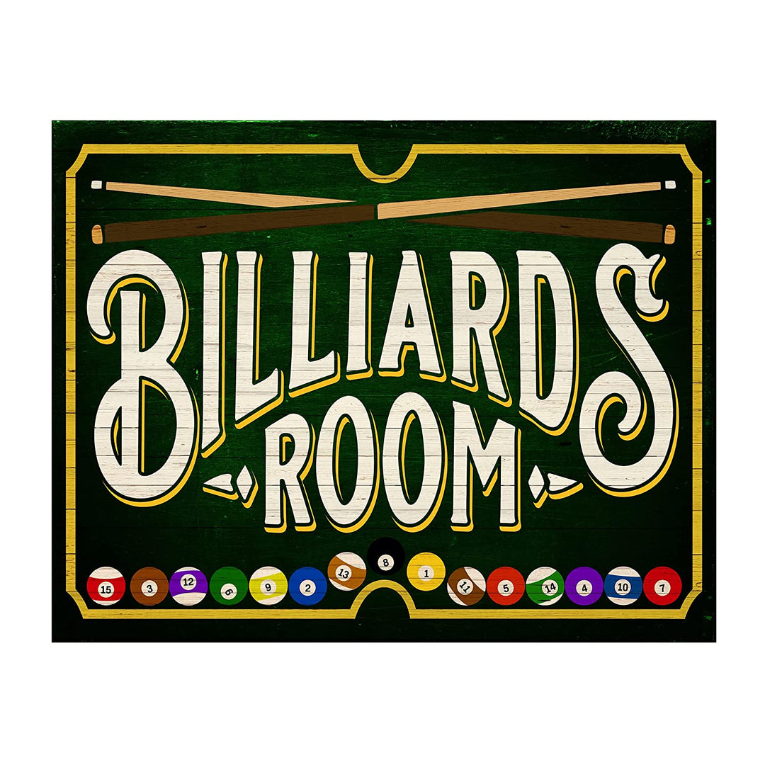 "Billiards Room" -Vintage Pool Room Sign - 14 x 11"