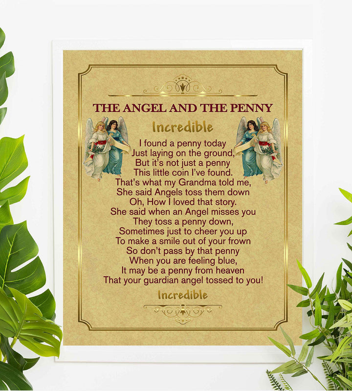 The Angel And The Penny - Incredible- Inspirational Wall Print-8 x 10"- Handmade Spiritual Wall Art-Ready to Frame. Home-Office-School-Church Decor. Inspiring Christian Gift.