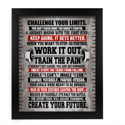 Challenge Your Limits-Work It Out Motivational Quotes Exercise Wall Sign -11 x 14" Inspirational Fitness Poster Print-Ready to Frame. Positive Home-Gym-Weight Room Decor. Great Gift of Motivation!