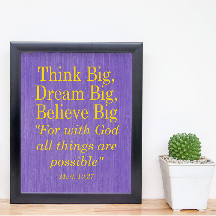 ?Think Big-For With God All Things Are Possible?-Mark 10:27-Bible Verse Wall Art-8x10" Christian Poster Print-Ready to Frame. Modern Typographic Design. Inspirational Home-Office-Church Decor.