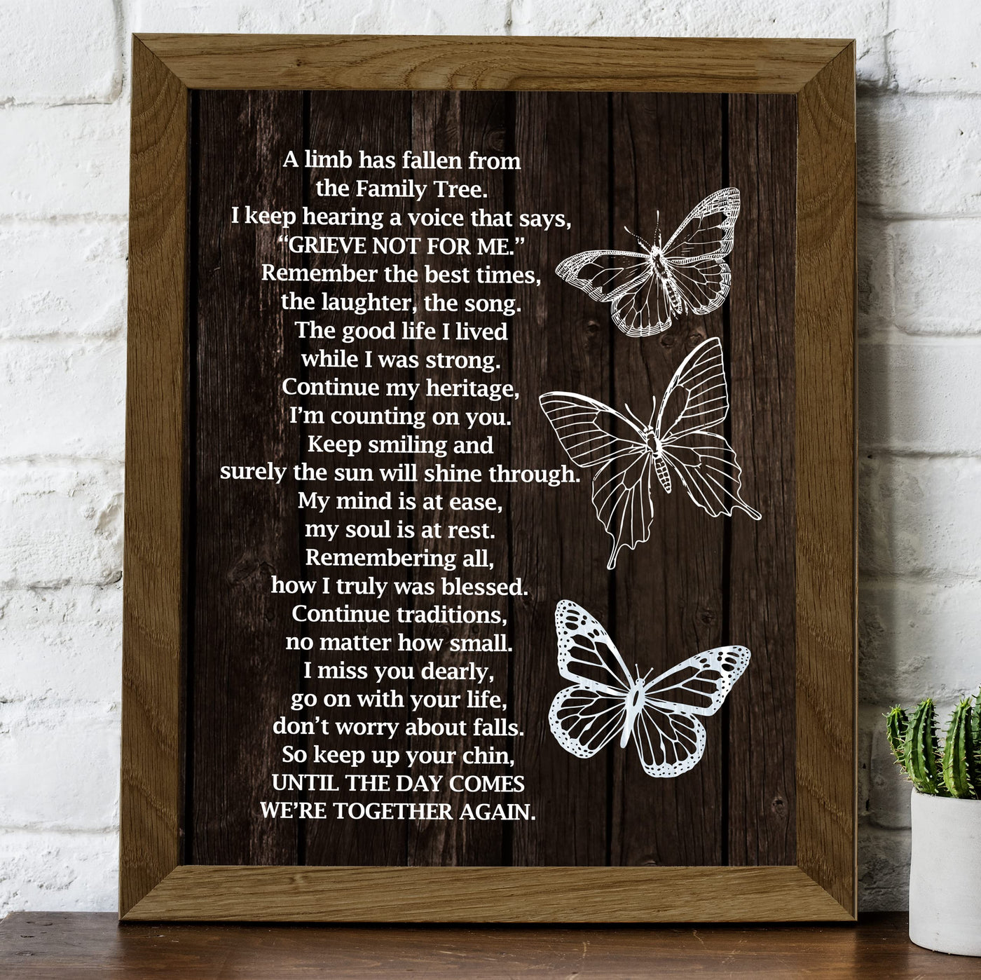 "A Limb Has Fallen From the Family Tree" Inspirational Memorial Wall Art -8 x10" Loving Sympathy Butterfly Print -Ready to Frame. Home-Office-Spiritual-Christian Decor. Gift of Remembrance!