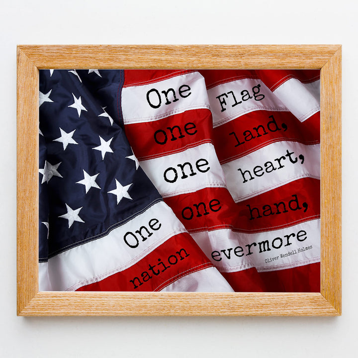 Oliver Wendell Holmes-"One Hand, Flag, Nation Evermore"-Supreme Court Justice History Quotes -10 x 8" American Flag Wall Art Print-Ready to Frame. Home-Law-Office-Library Decor. Great Patriotic Gift!