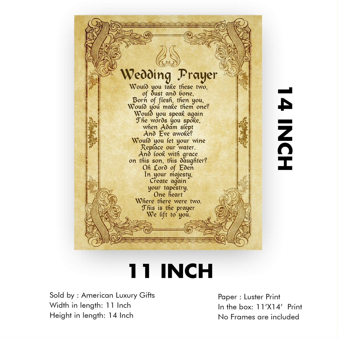 Wedding Prayer-Vintage-Poetic Wall Art -11 x 14" Love and Marriage Poem Print w/Distressed Parchment Design -Ready to Frame. Perfect for Spouse-Newlywed-Life Partners. Great Gift for New Couples!