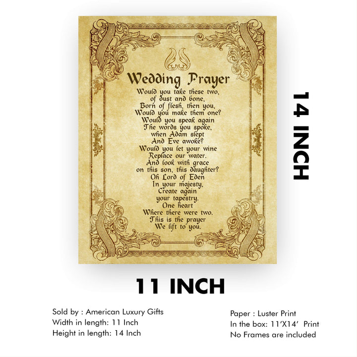 Wedding Prayer-Vintage-Poetic Wall Art -11 x 14" Love and Marriage Poem Print w/Distressed Parchment Design -Ready to Frame. Perfect for Spouse-Newlywed-Life Partners. Great Gift for New Couples!