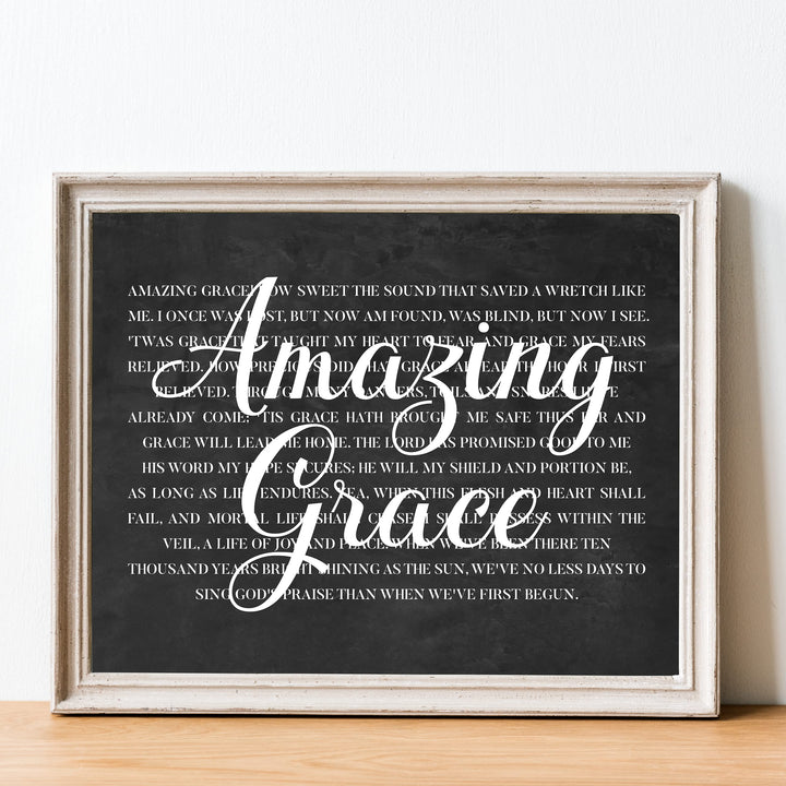 Amazing Grace Christian Hymn Music Wall Art -14 x 11" Inspirational Scripture Song Lyrics Word Art Print -Ready to Frame. Classic Hymnal Decoration for Home-Office-Church-Religious Decor &amp; Gifts!