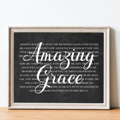 Amazing Grace Christian Hymn Music Wall Art -14 x 11" Inspirational Scripture Song Lyrics Word Art Print -Ready to Frame. Classic Hymnal Decoration for Home-Office-Church-Religious Decor & Gifts!