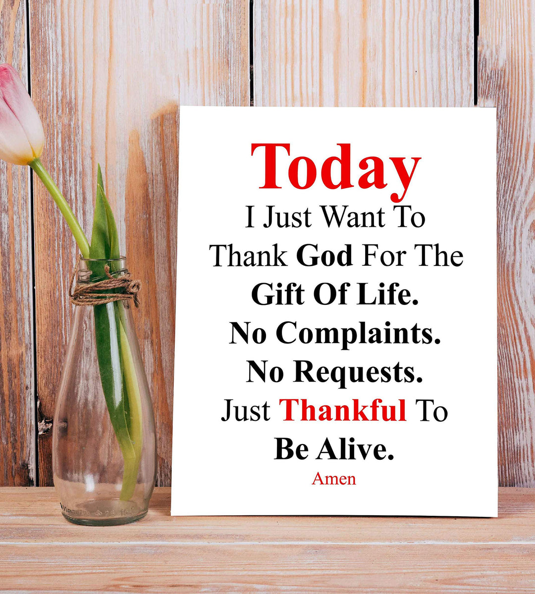 Today I Just Want To Thank God Prayer Wall Art Sign -8 x 10" Modern Typographic Poster Print-Ready to Frame. Inspirational Decor for Home-Office-Church. Perfect Christian Gift! Give Thanks to God!