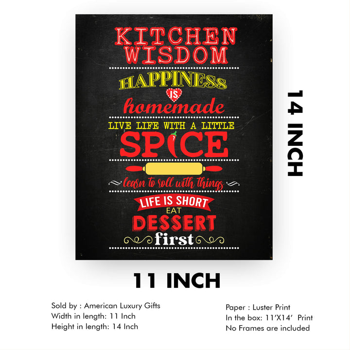 Kitchen Wisdom Funny Kitchen Sign -11 x 14" Rustic Farmhouse Wall Art Print-Ready to Frame. Typographic Design. Humorous Home-Kitchen-Dining Room Decor. Fun, Inspirational Life Lessons. Great Gift!