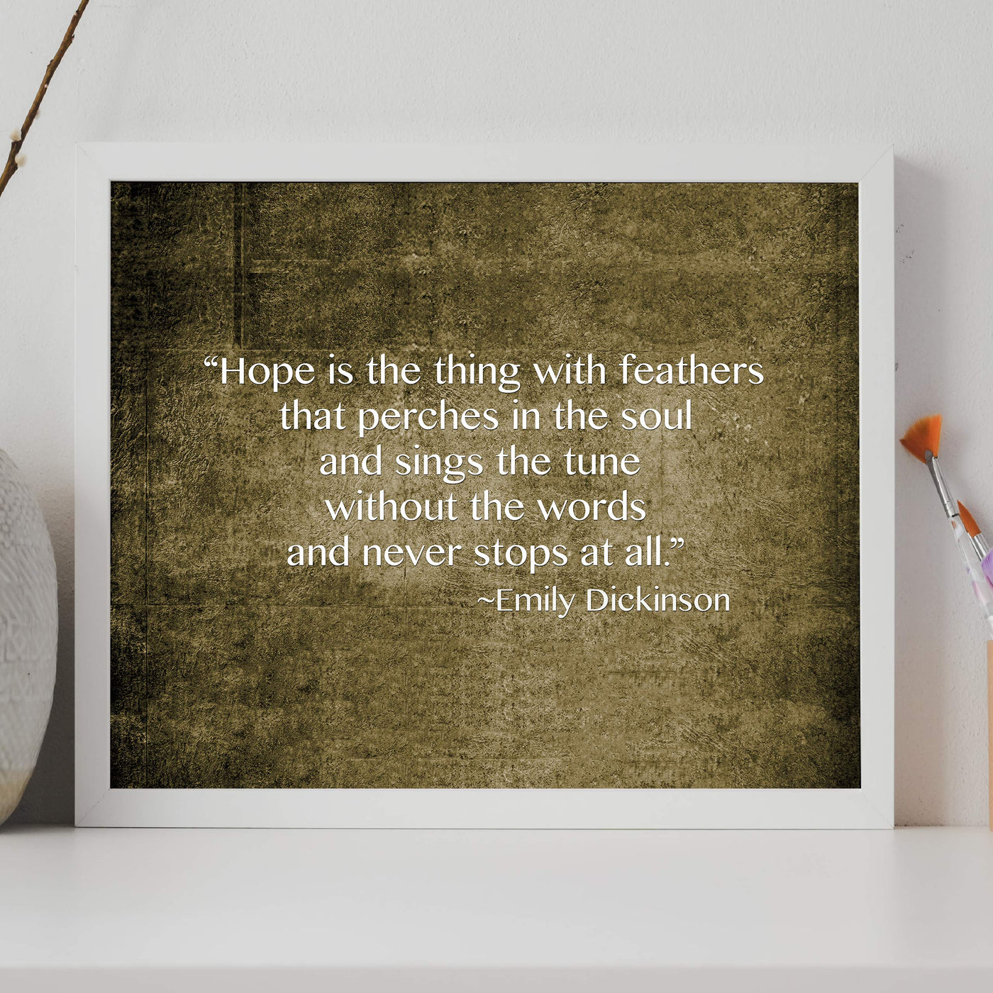 Hope-Thing With Feathers That Perches in the Soul-Emily Dickinson Poetic Wall Art Print-14 x 11" Distressed Inspirational Poem Print-Ready to Frame. Poetry Decor for Home-Office-Study-Library.