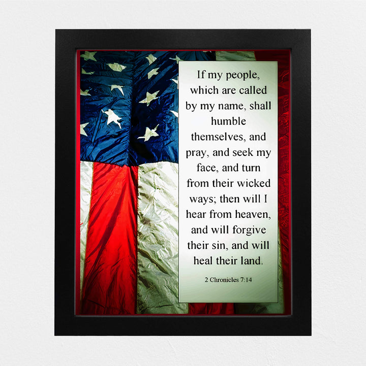 ?If My People Shall Humble Themselves &amp; Pray"-2 Chronicles 7:14-Bible Verse Wall Art -8 x 10" American Flag Scripture Print-Ready to Frame. Inspirational Home-Office-Church-Christian-Patriotic Decor!
