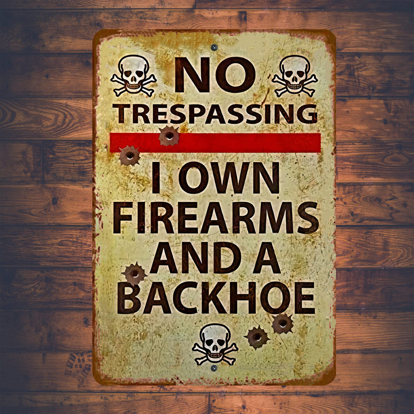 No Trespassing -I Own Firearms Metal Signs Funny Wall Art -8 x 12" Rustic Tin Sign for Home, Man Cave, Garage, Shop, Military Decor. Perfect 2nd Amendment Sign- Gun Accessories -Veterans Gifts!