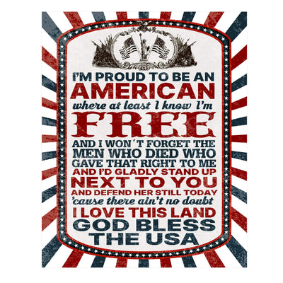 I'm Proud to Be An American-Patriotic Song Art Wall Decor -11 x 14" God Bless the USA Lyrics Print-Ready to Frame. Inspirational Home-Office-School-Garage-Cave Decor. Display Your Patriotism!