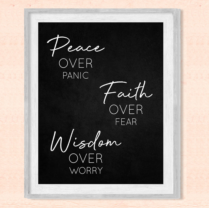 Peace Over Panic-Faith Over Fear-Christian Wall Art -8 x 10" Modern Spiritual Wall Print -Ready to Frame. Perfect Home-Office-Church-Religious Decor. Inspirational Reminder to Pray &amp; Have Faith!