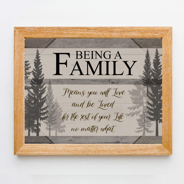 Being A Famly Means You Will Love &amp; Be Loved Inspirational Family Wall Art -14 x 11" Modern Typographic Poster Print -Ready to Frame. Home-Entryway Decor. Perfect for Guest-Cabin-Lake House Decor!