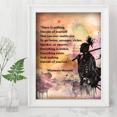 Miyamoto Susashi-"Seek Nothing Outside of Yourselves" Spiritual Quotes Wall Art-8 x 10" Abstract Japanese Soldier Print-Ready to Frame. Replica Painting Print for Home-Office-Studio-Dorm Decor!