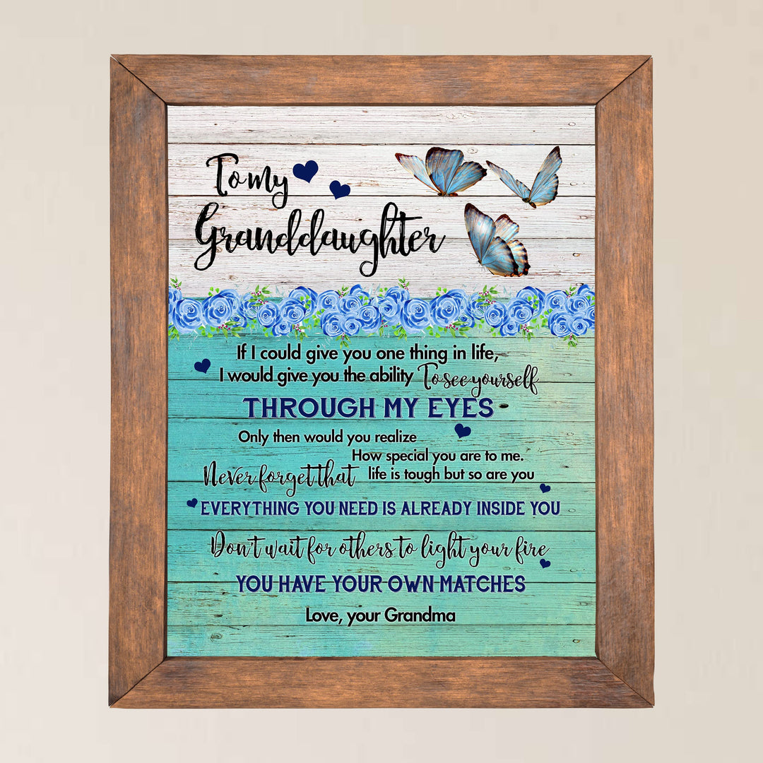 To My Granddaughter - Love Grandma Inspirational Love &amp; Family Wall Sign -11 x 14" Floral Butterfly Art Print w/Heart Images -Ready to Frame. Home-Bedroom Decor. Keepsake Gift for Teens &amp; Girls!