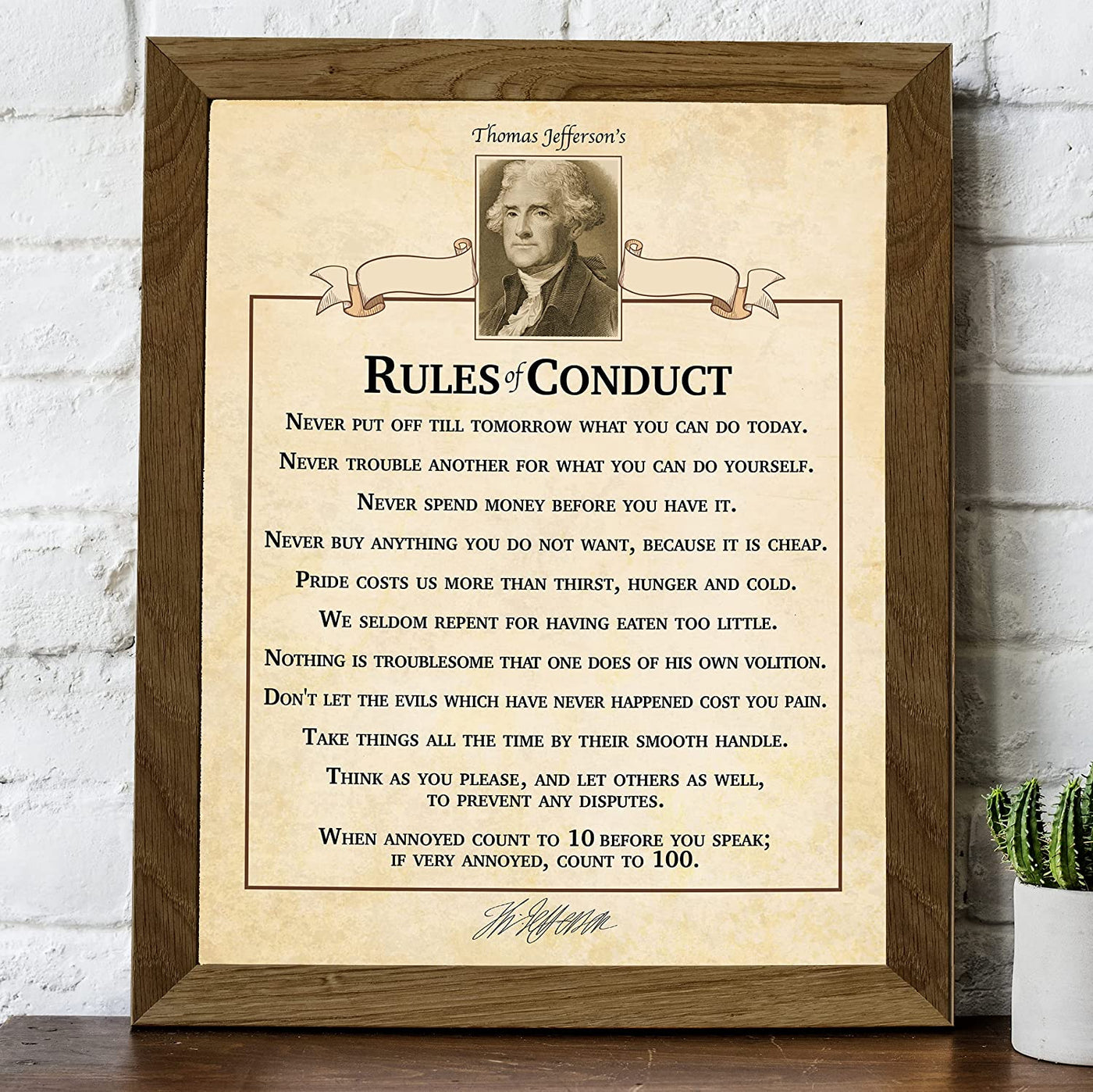 "Thomas Jefferson's Rules of Conduct"-Inspirational Wall Art Sign- 8 x 10"